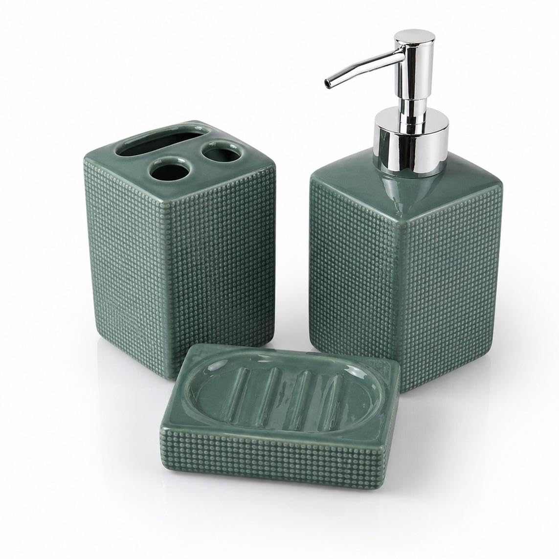 Set Bagno Accessori Completo 3 Pezzi in Ceramica, Set Bagno Porta Sapone e Spazzolini con Portasaponetta un Kit Completo Funzionale e Decorativo
