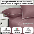 Lenzuola 100% Cotone Made in Italy con Profilo Decorativo, Fantasia Tinta Unita in Varie Colorazioni - 3 TAGLIE