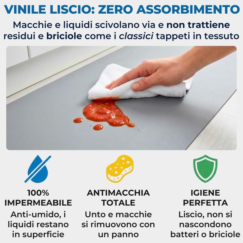 Tappeto Cucina Antiscivolo Lavabile 100% Vinile Gommato Antimacchia, Passatoia Cucina Antiscivolo Lavabile, Tappeti Runner Disponibili in Varie Metrature