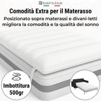 Topper Materasso H3cm Trapuntato, Imbottitura 500gr/mq in Morbido Poliestere, Innovativa Tecnologia di Riempimento Made in Italy, Tessuto Manopesca