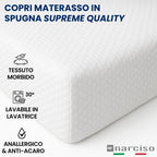 Coprimaterasso Impermeabile in Spugna con Bordi in Fibra Estendibile per Adattarsi al Materasso, Per Materassi Alti fino a 30 cm, Certificato OEKO-TEX STANDARD 100 - DISPONIBILE IN TUTTE LE TAGLIE