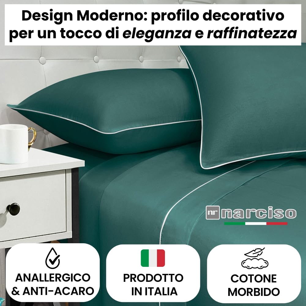 Lenzuola 100% Cotone Made in Italy con Profilo Decorativo, Fantasia Tinta Unita in Varie Colorazioni - 3 TAGLIE