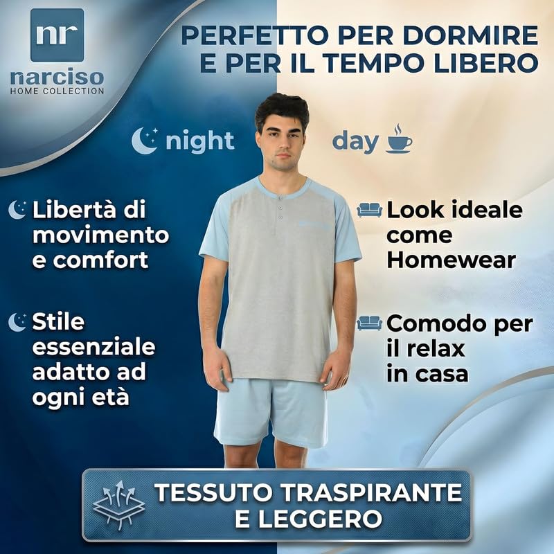 Pigiama Uomo Corto Estivo in Cotone Leggero 2 Pezzi da M a XXL