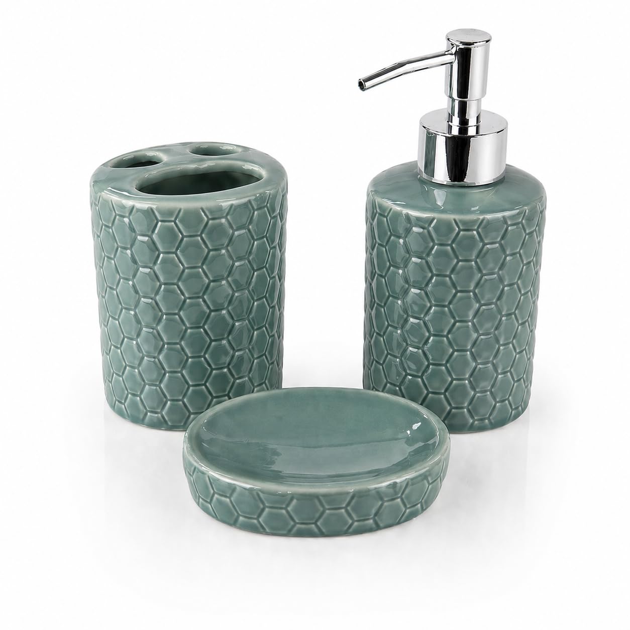 Set Bagno Accessori Completo 3 Pezzi in Ceramica, Set Bagno Porta Sapone e Spazzolini con Portasaponetta un Kit Completo Funzionale e Decorativo