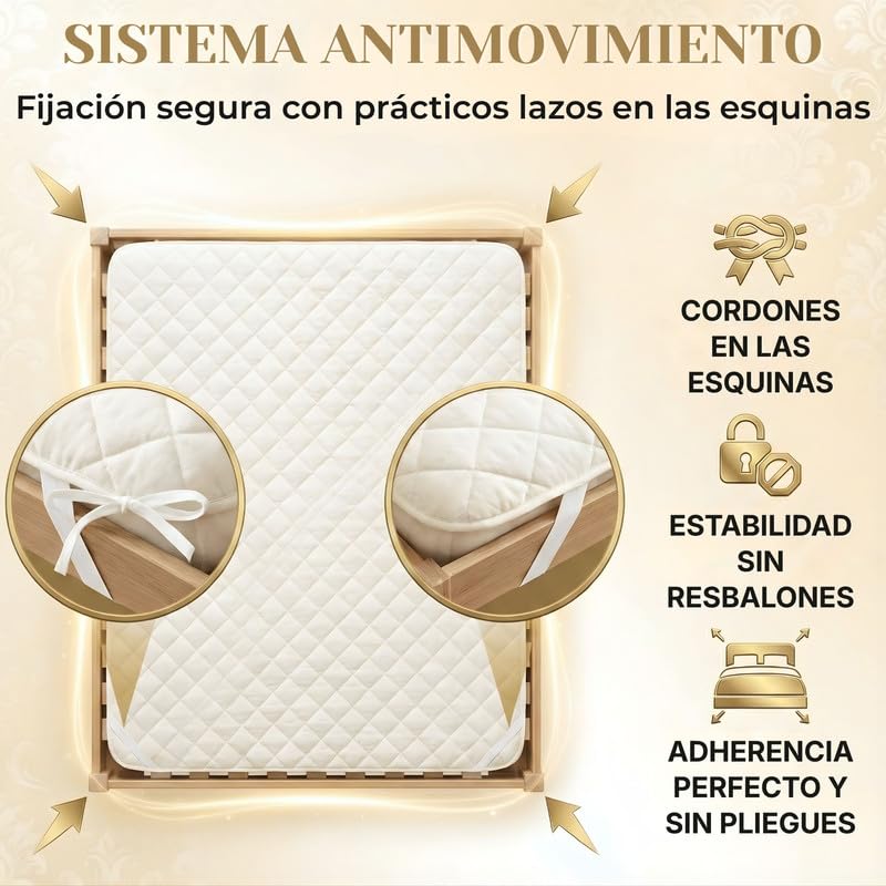 Coprirete Copri Rete Letto Trapuntato, Salvamaterasso Imbottito Anti-Usura Antiacaro e Anallergico, Copri Doghe con Fissaggio agli Angoli Anti-Spostamento - 3 TAGLIE