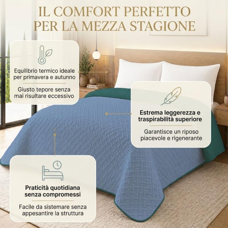 Trapunta Primaverile con Trama Lavorata dal Design Classico, Trapuntino Ideale per la Mezza Stagione, Copriletto Leggero