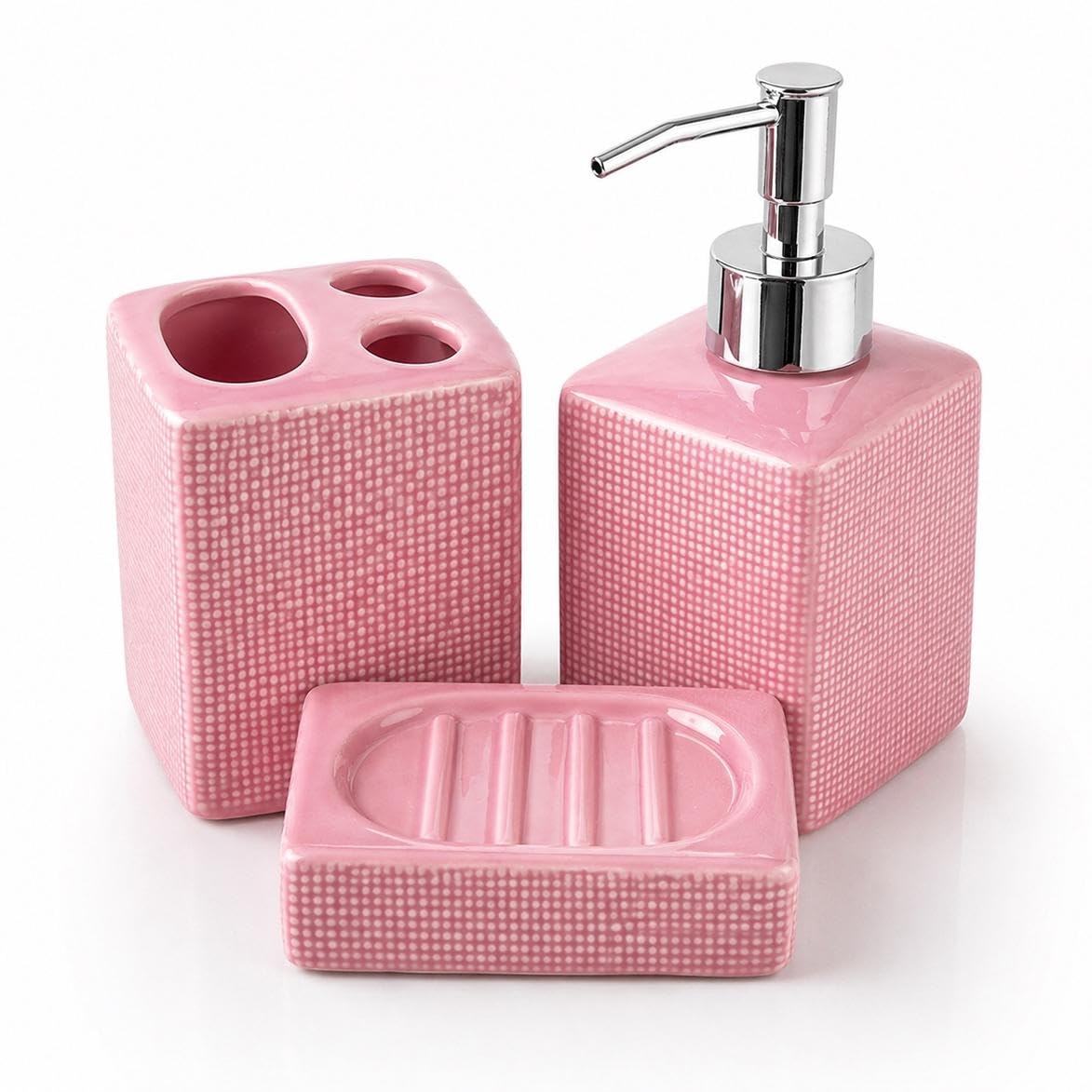 Set Bagno Accessori Completo 3 Pezzi in Ceramica, Set Bagno Porta Sapone e Spazzolini con Portasaponetta un Kit Completo Funzionale e Decorativo