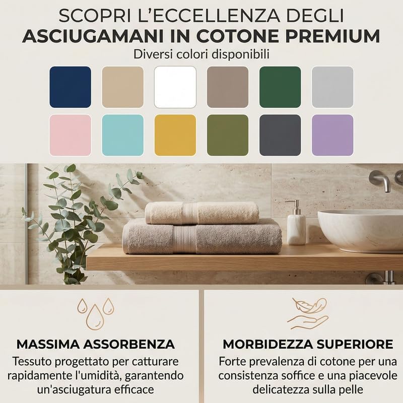 Set Asciugamani Bagno 2 Pezzi: Viso (50x100 cm) & Bidet (40x60 cm)