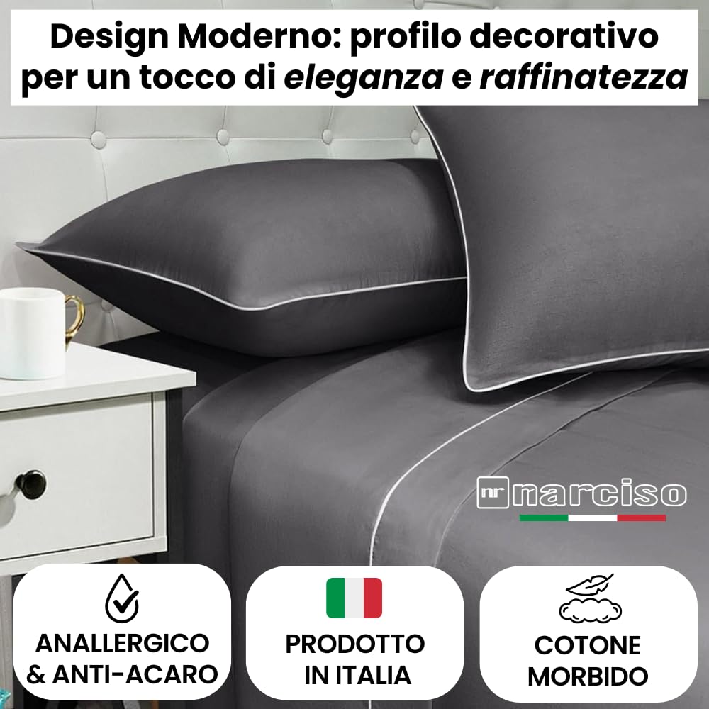 Lenzuola 100% Cotone Made in Italy con Profilo Decorativo, Fantasia Tinta Unita in Varie Colorazioni - 3 TAGLIE