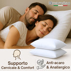 Cuscini Letto Morbidi e Bassi, Made in Italy con Fodera Bianca in Microfibra, Guanciale Letto Antiacaro e Anallergico, Cuscini per Dormire con Imbottitura in Fibra di Poliestere
