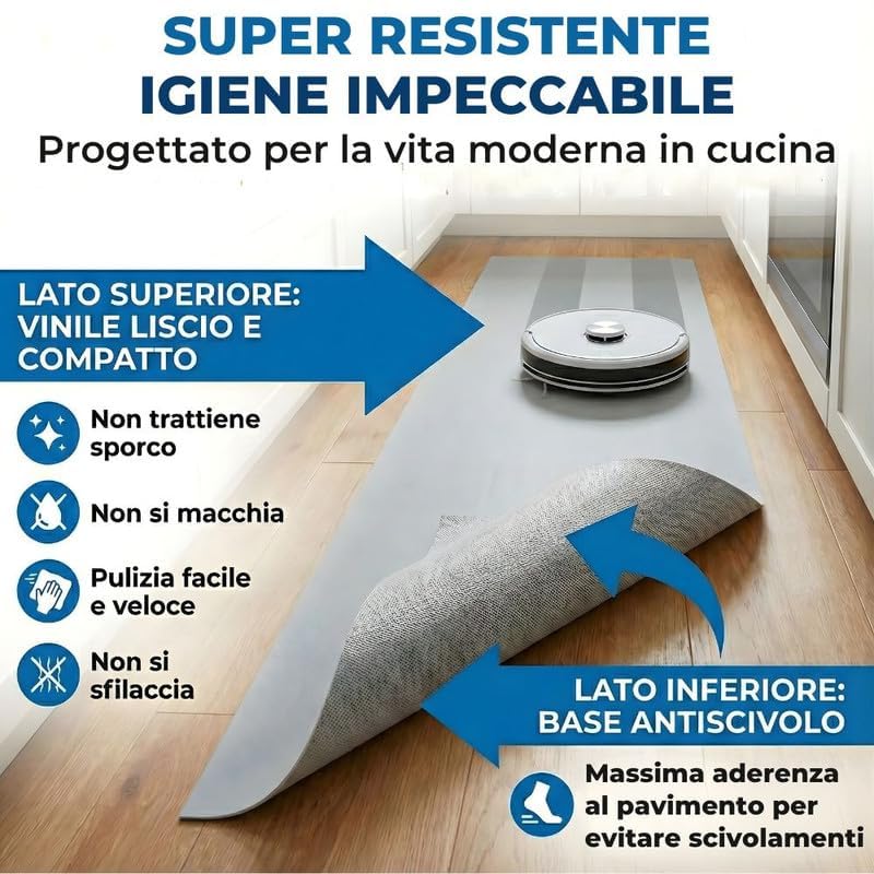 Tappeto Cucina Antiscivolo Lavabile 100% Vinile Gommato Antimacchia, Passatoia Cucina Antiscivolo Lavabile, Tappeti Runner Disponibili in Varie Metrature