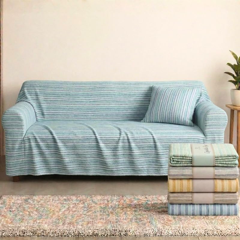 Gran Foulard per Divano & Letto con Motivo a Righe in Cotone Kerala