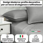 Lenzuola 100% Cotone Made in Italy con Profilo Decorativo, Fantasia Tinta Unita in Varie Colorazioni - 3 TAGLIE