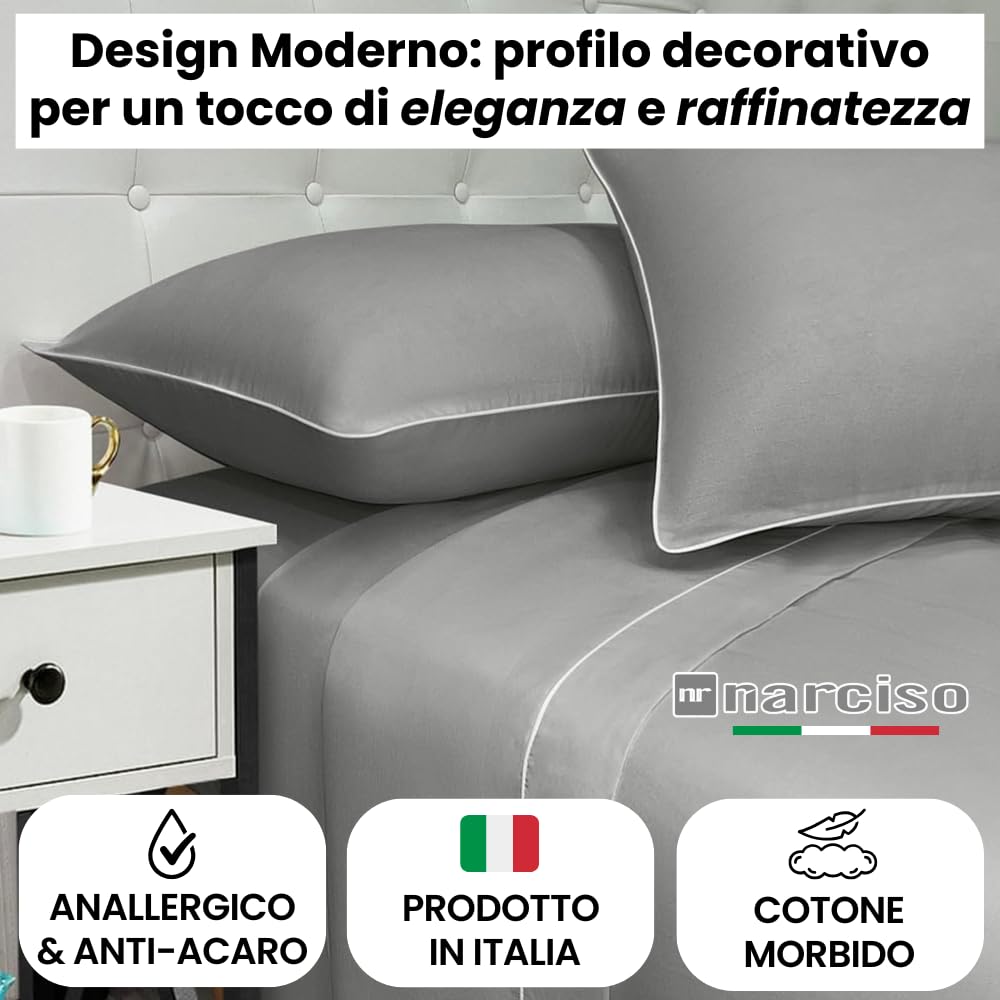 Lenzuola 100% Cotone Made in Italy con Profilo Decorativo, Fantasia Tinta Unita in Varie Colorazioni - 3 TAGLIE
