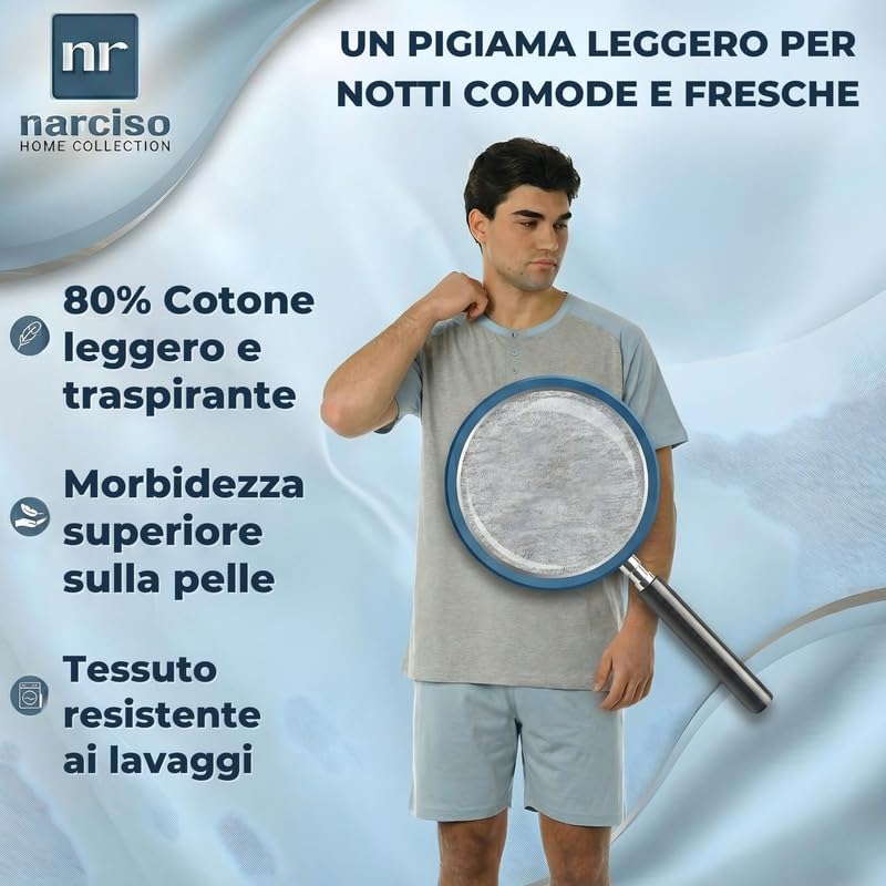 Pigiama Uomo Corto Estivo in Cotone Leggero 2 Pezzi da M a XXL