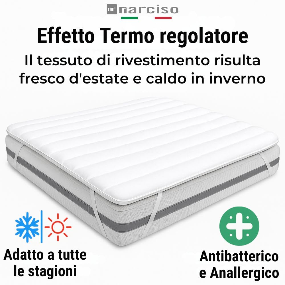 Topper Materasso H3cm Trapuntato, Imbottitura 500gr/mq in Morbido Poliestere, Innovativa Tecnologia di Riempimento Made in Italy, Tessuto Manopesca