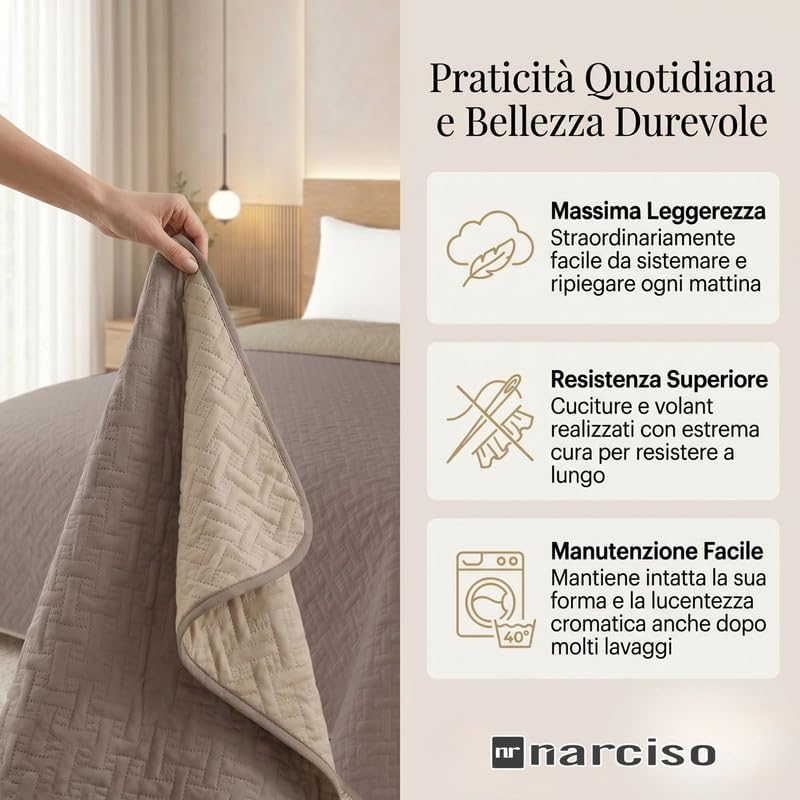 Trapunta Primaverile con Trama Lavorata dal Design Classico, Trapuntino Ideale per la Mezza Stagione, Copriletto Leggero