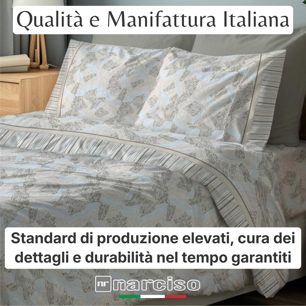 NARCISO Lenzuola di Flanella Made in Italy, Completo Lenzuola di Flanella in Cotone