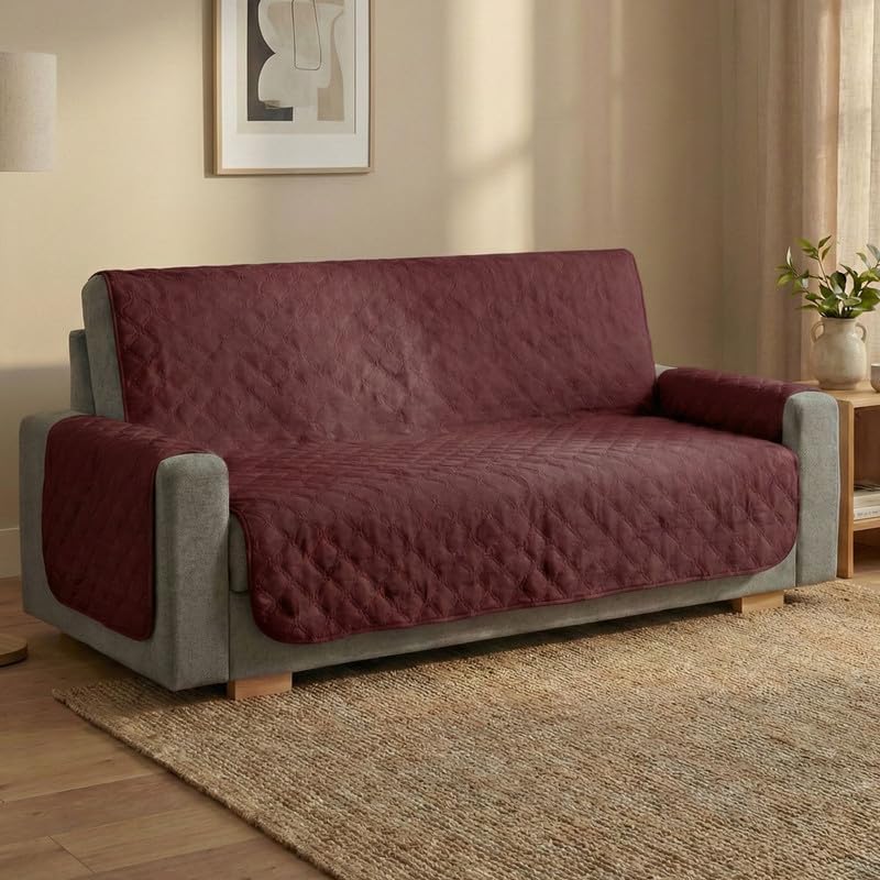 Copridivano con Braccioli Made in Italy, Copri Divano Reversibile Realizzato in Microfibra Lavabile Nota per la Resistenza all'Usura Quotidiana, Fissaggio con Laccetti