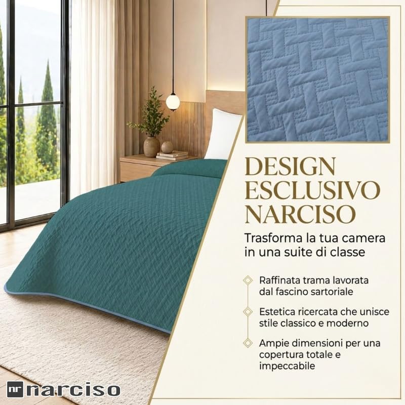 Trapunta Primaverile con Trama Lavorata dal Design Classico, Trapuntino Ideale per la Mezza Stagione, Copriletto Leggero