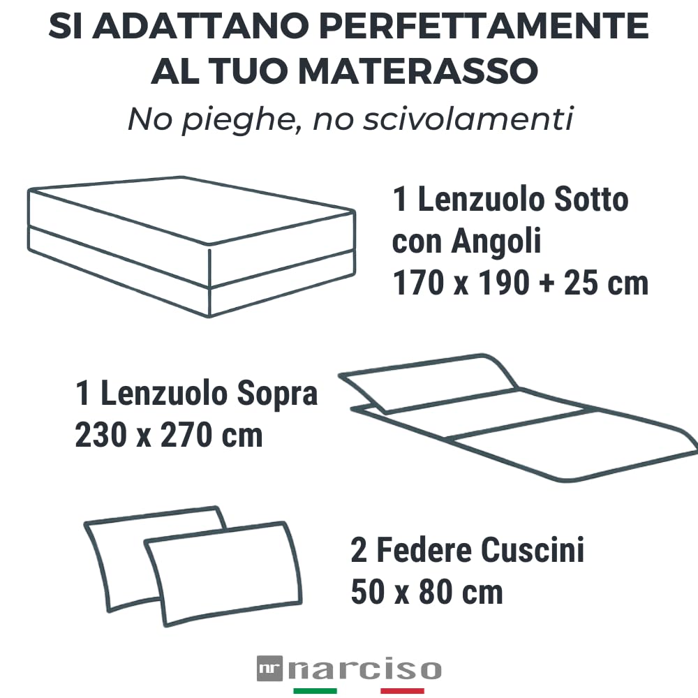 Completo Lenzuola Matrimoniali 4 Pezzi Bicolore in Microfibra Traspirante ed Anallergica