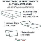 Completo Lenzuola Matrimoniali 4 Pezzi Bicolore in Microfibra Traspirante ed Anallergica