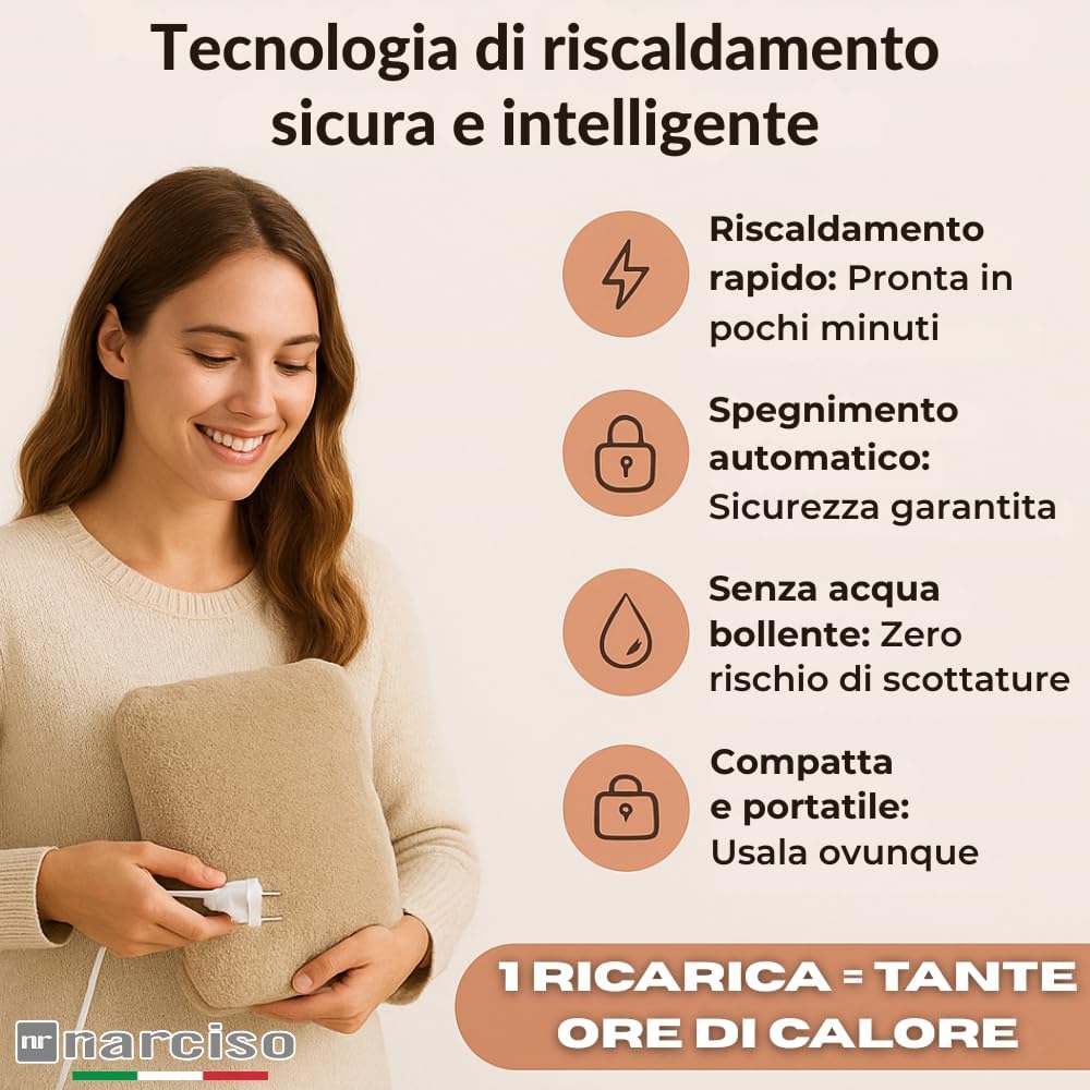 Borsa Acqua Calda Elettrica per Ciclo, Mani, Schiena, Riscaldante, Scaldino Elettrico da Letto Scaldaletto Portatile, Boule Acqua Calda Elettrica, Sicura, Veloce, Santa Snow