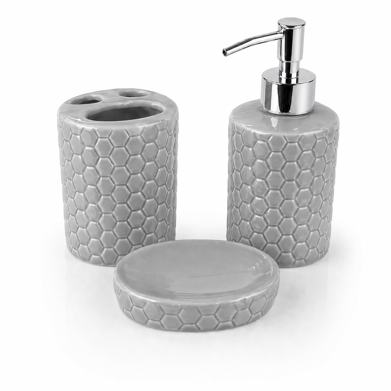 Set Bagno Accessori Completo 3 Pezzi in Ceramica, Set Bagno Porta Sapone e Spazzolini con Portasaponetta un Kit Completo Funzionale e Decorativo