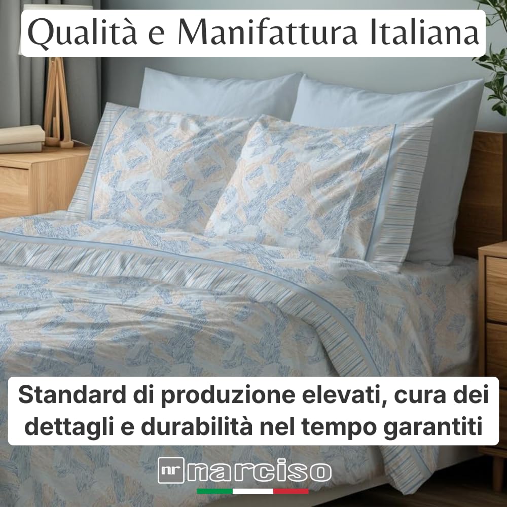 NARCISO Lenzuola di Flanella Made in Italy, Completo Lenzuola di Flanella in Cotone