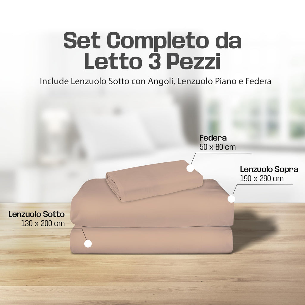 Lenzuola Letto Cotone Made in Italy, Completo Letto - Diversi colori - 3 TAGLIE