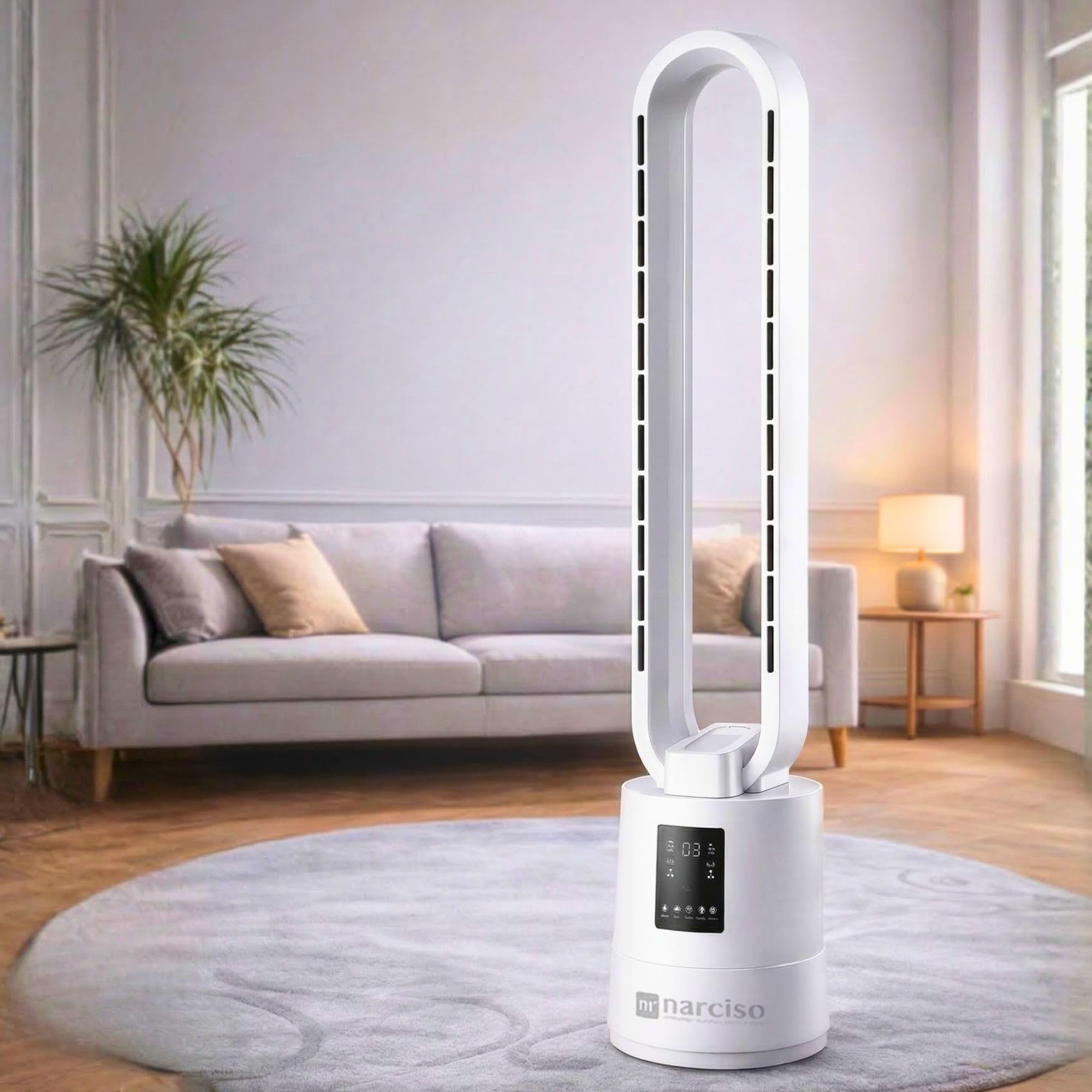 Ventilatore a Torre Senza Pale con Telecomando, Potente, Portatile, Silenzioso a Basso Consumo Energetico