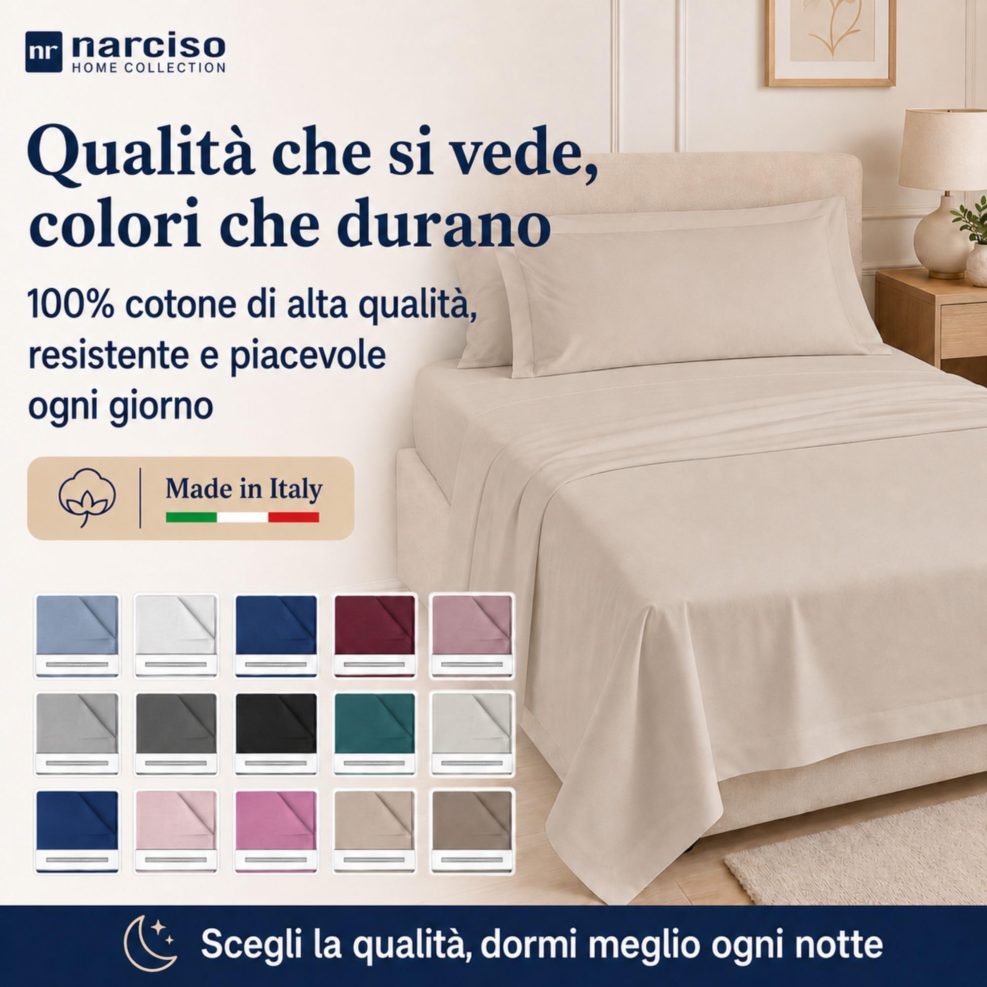 Lenzuolo Sopra 100% Cotone, Anallergico e Traspirante Abbinabile alle Nostre Federe e Lenzuolo con Angoli in Cotone, Made in Italy