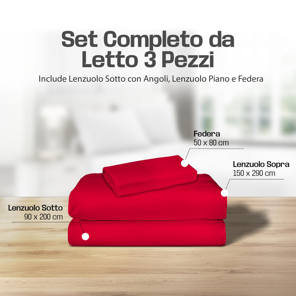 Lenzuola Letto Cotone Made in Italy, Completo Letto - Diversi colori - 3 TAGLIE