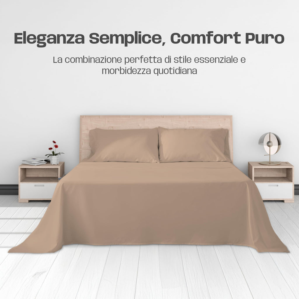 Lenzuola Letto Cotone Made in Italy, Completo Letto - Diversi colori - 3 TAGLIE