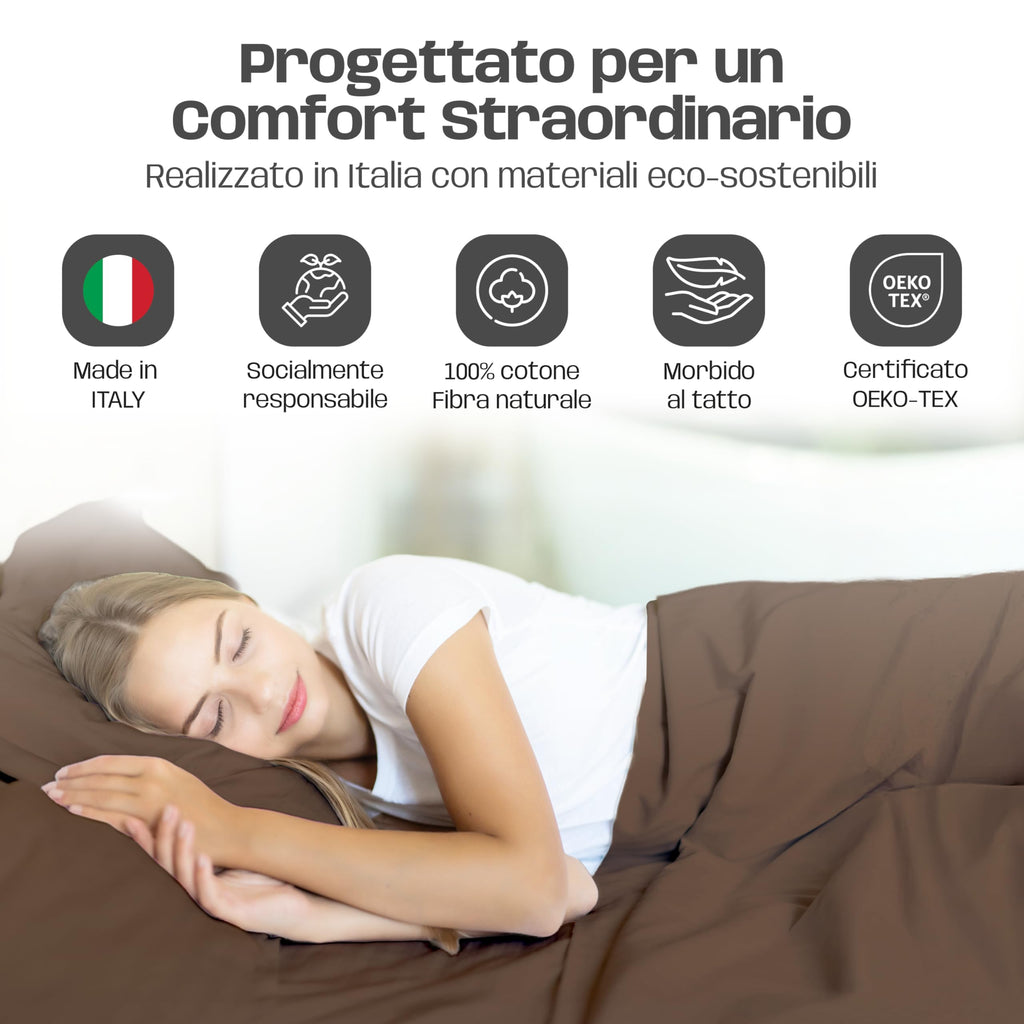 Lenzuola Letto Cotone Made in Italy, Completo Letto - Diversi colori - 3 TAGLIE