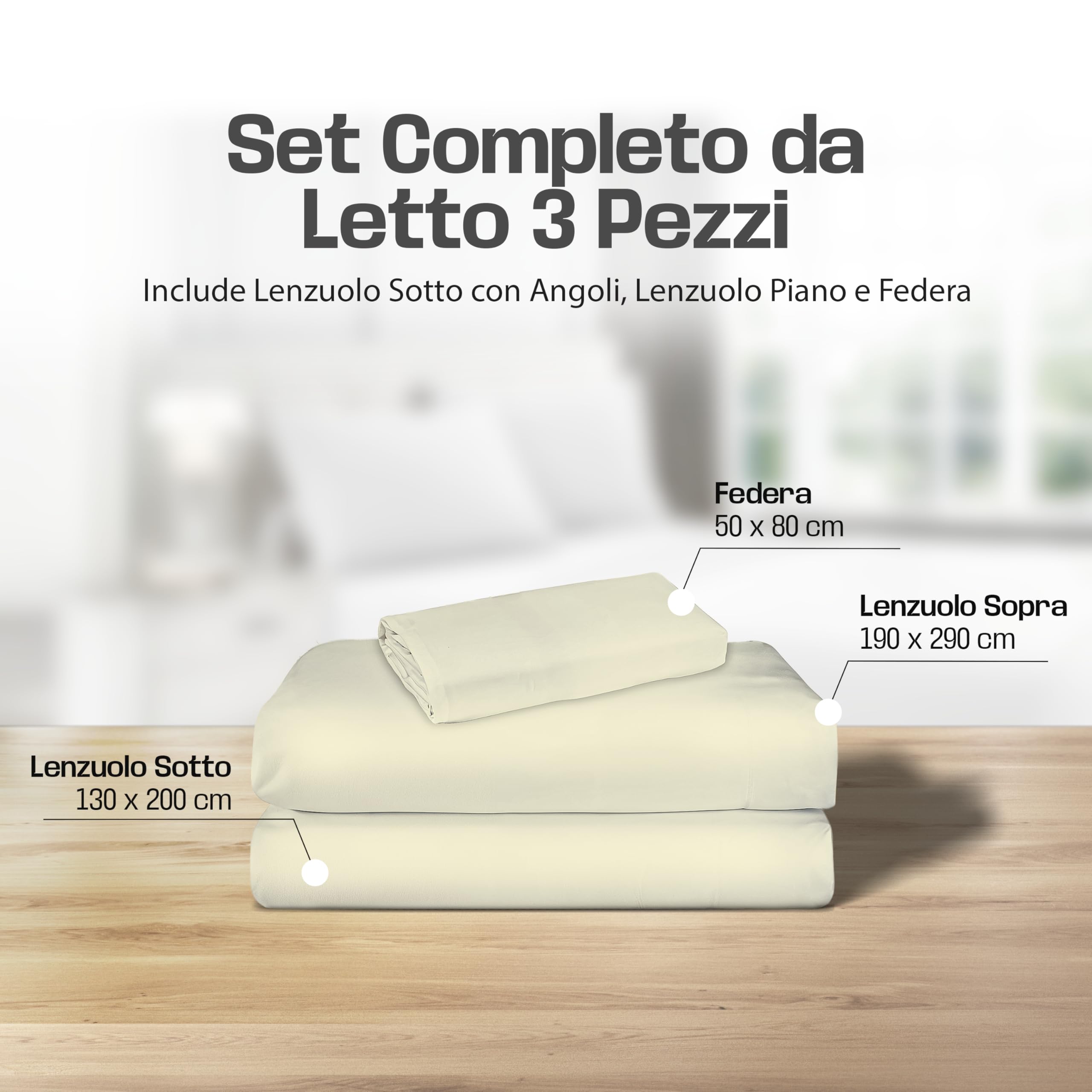 Lenzuola Letto Cotone Made in Italy, Completo Letto - Diversi colori - 3 TAGLIE