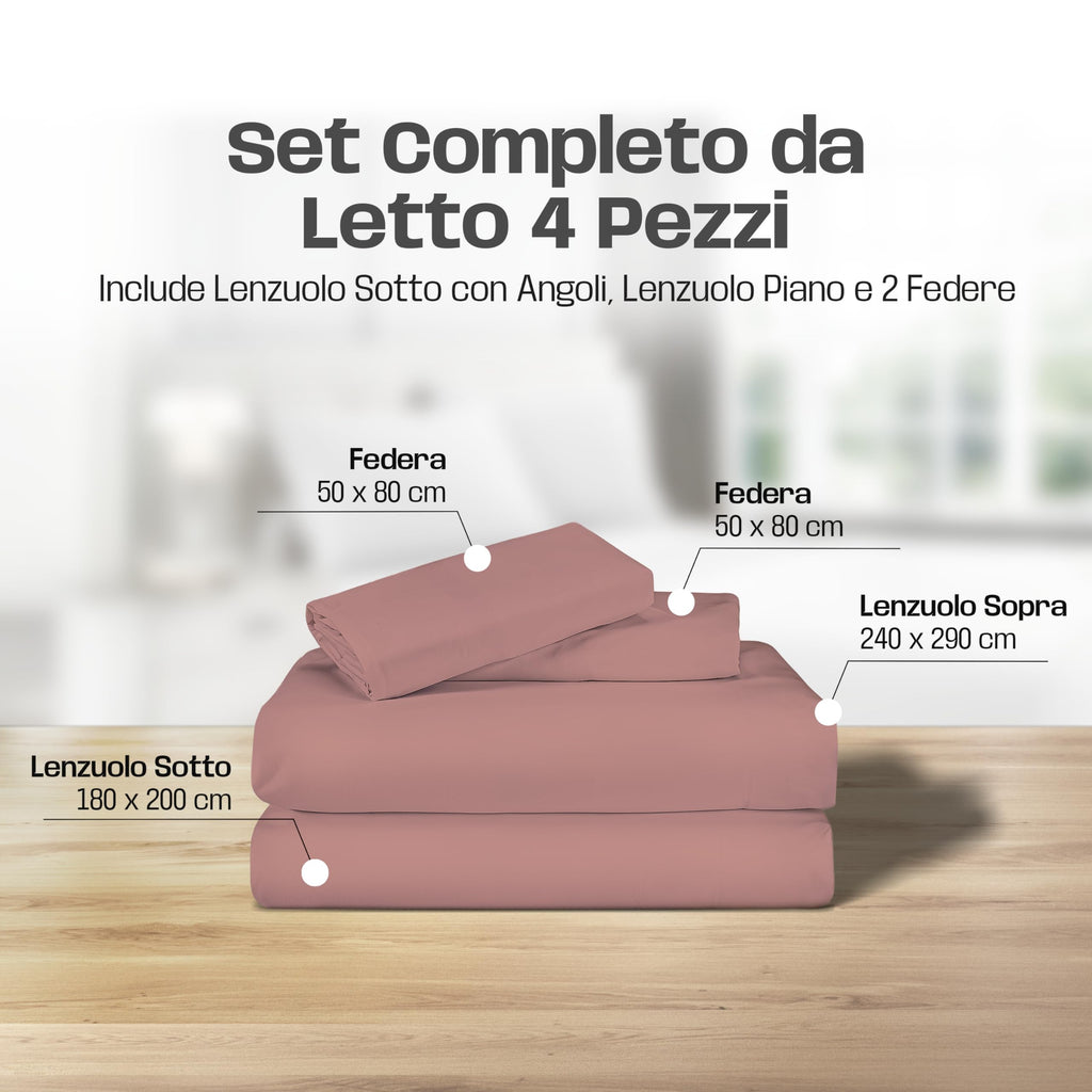 Lenzuola Letto Cotone Made in Italy, Completo Letto - Diversi colori - 3 TAGLIE