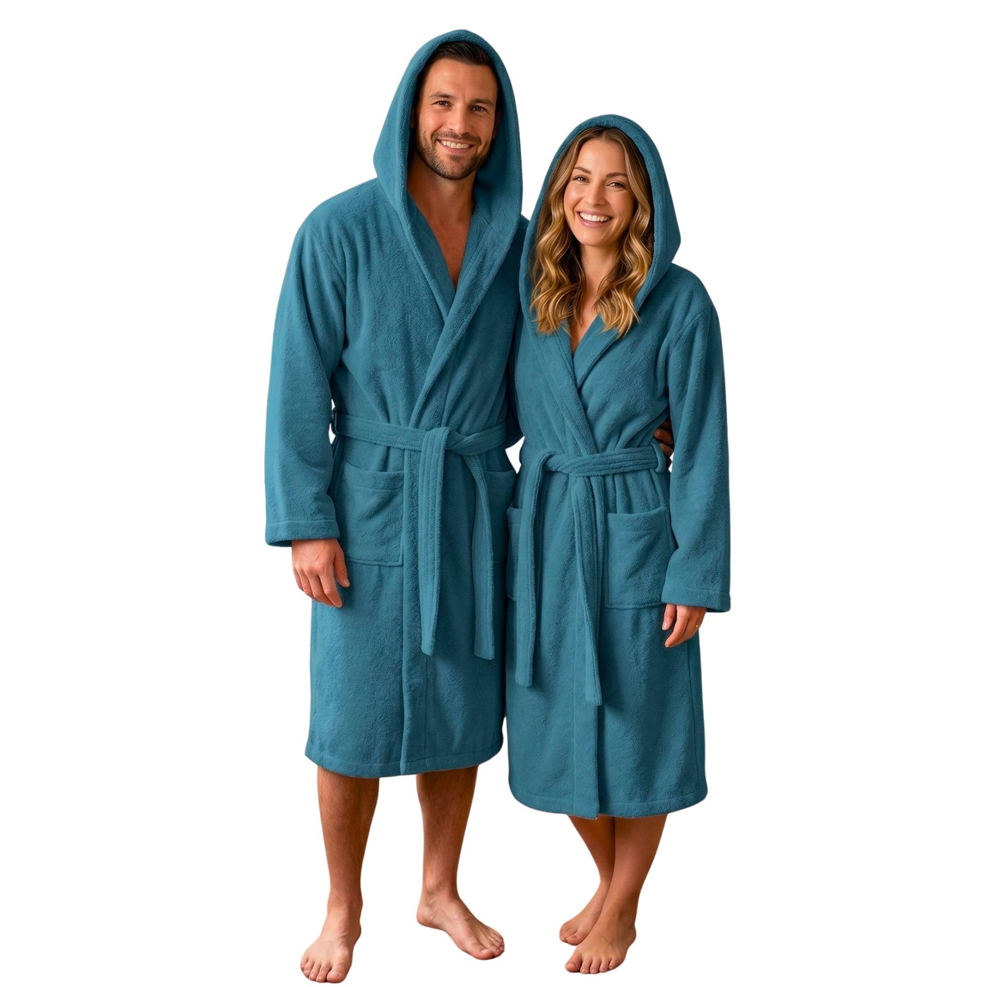 Accappatoio UNISEX con Cappuccio in Spugna Morbida di Cotone, Alto Potere Asciugante