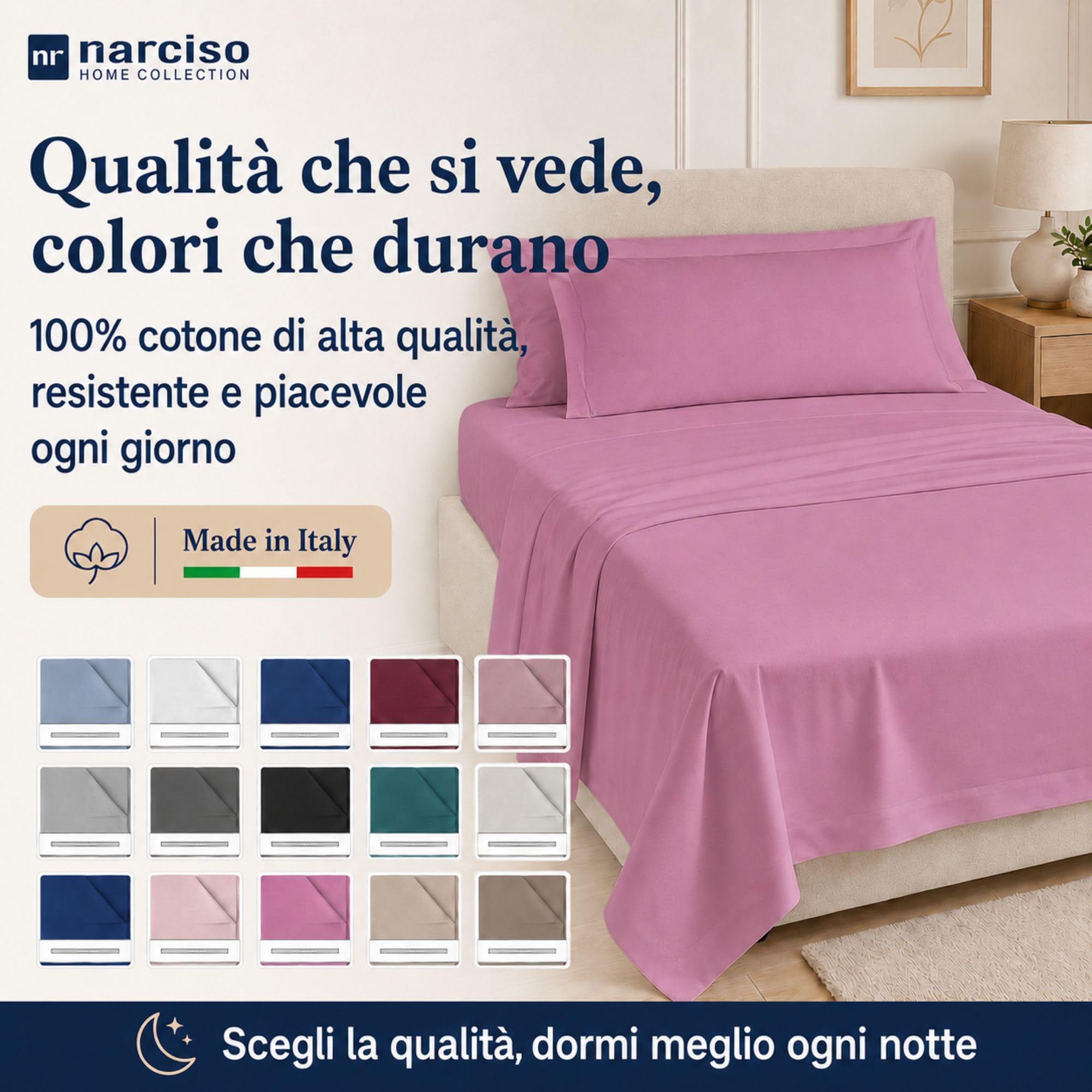 Lenzuolo Sopra 100% Cotone, Anallergico e Traspirante Abbinabile alle Nostre Federe e Lenzuolo con Angoli in Cotone, Made in Italy