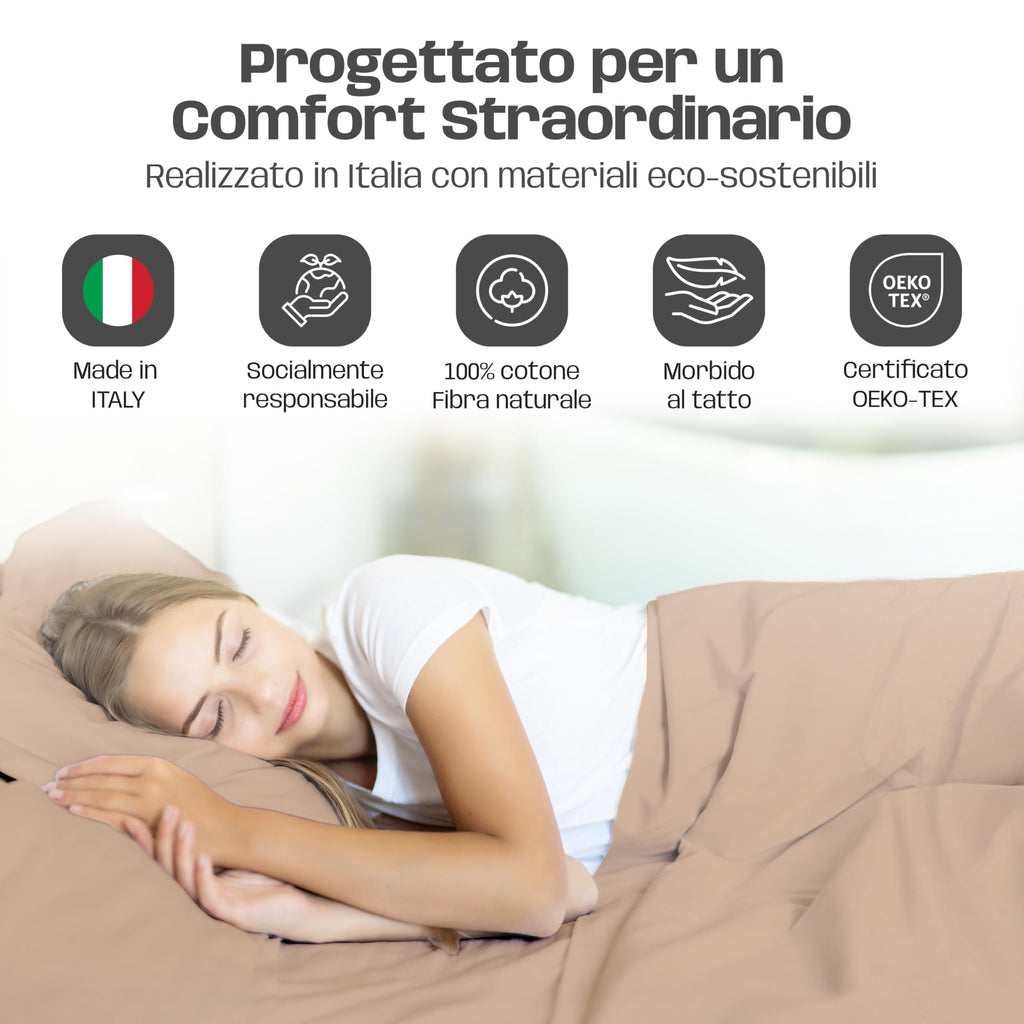 Lenzuola Letto Cotone Made in Italy, Completo Letto - Diversi colori - 3 TAGLIE