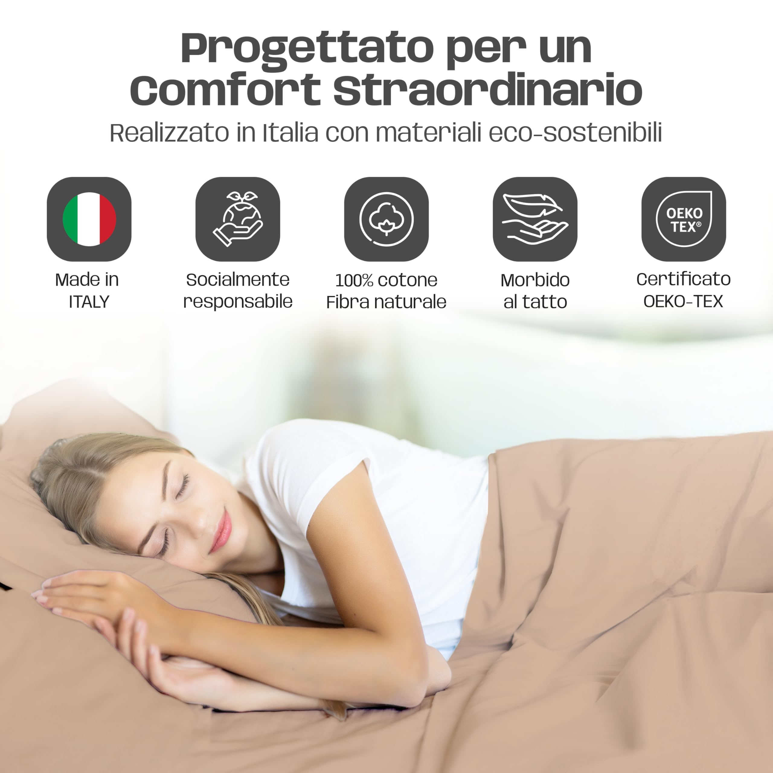 Lenzuola Letto Cotone Made in Italy, Completo Letto - Diversi colori - 3 TAGLIE