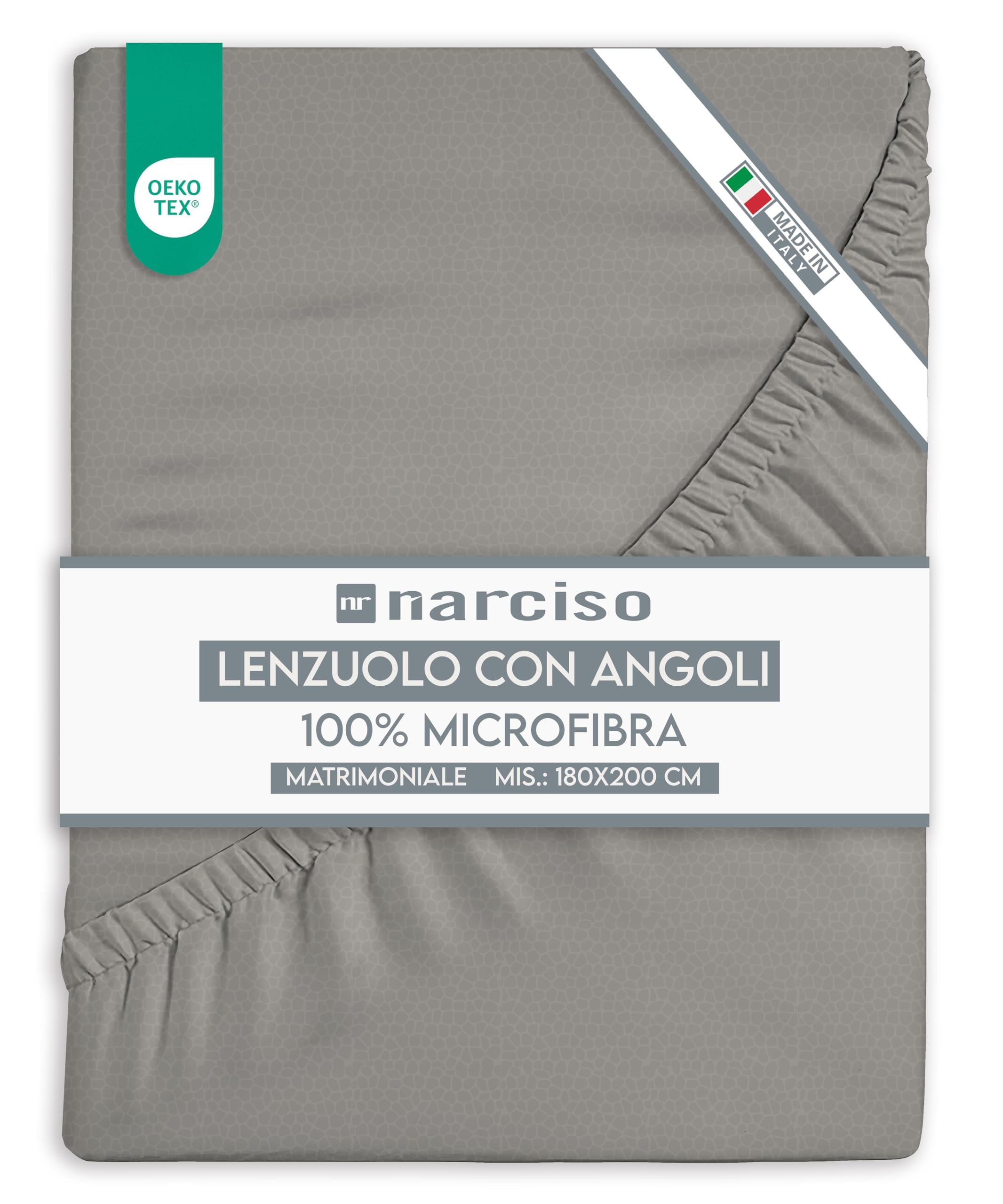 Lenzuolo con Angoli in Microfibra Tinta Unita Embossed, Lenzuola Sotto con Angoli Traspirante ed Anallergica, Biancheria da Letto Made in Italy