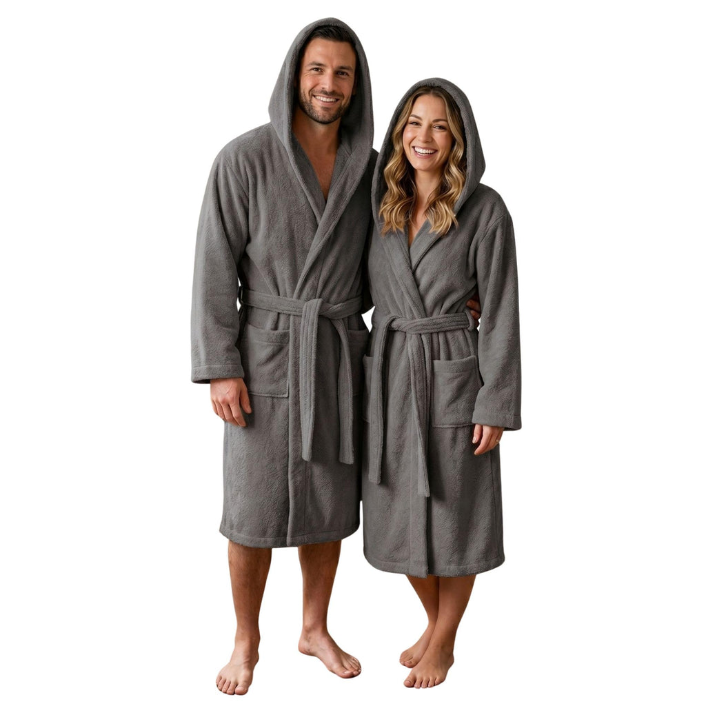 Accappatoio UNISEX con Cappuccio in Spugna Morbida di Cotone, Alto Potere Asciugante