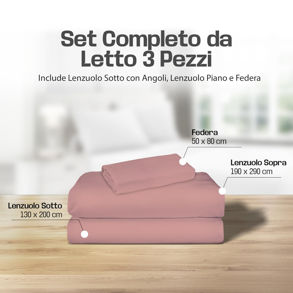 Lenzuola Letto Cotone Made in Italy, Completo Letto - Diversi colori - 3 TAGLIE