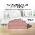 Lenzuola Letto Cotone Made in Italy, Completo Letto - Diversi colori - 3 TAGLIE