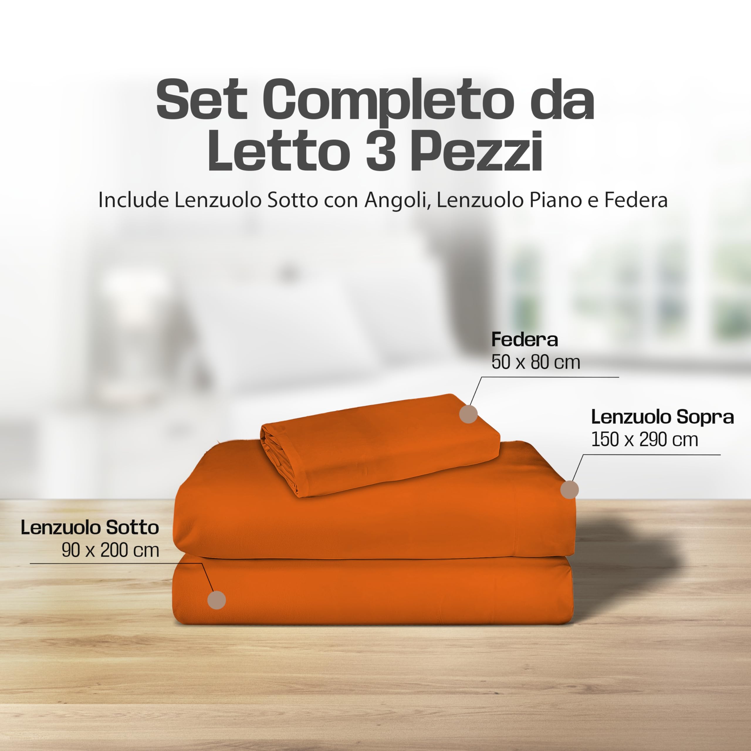 Lenzuola Letto Cotone Made in Italy, Completo Letto - Diversi colori - 3 TAGLIE