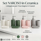 Set Bagno Accessori Completo 3 Pezzi in Ceramica, Set Bagno Porta Sapone e Spazzolini con Portasaponetta un Kit Completo Funzionale e Decorativo