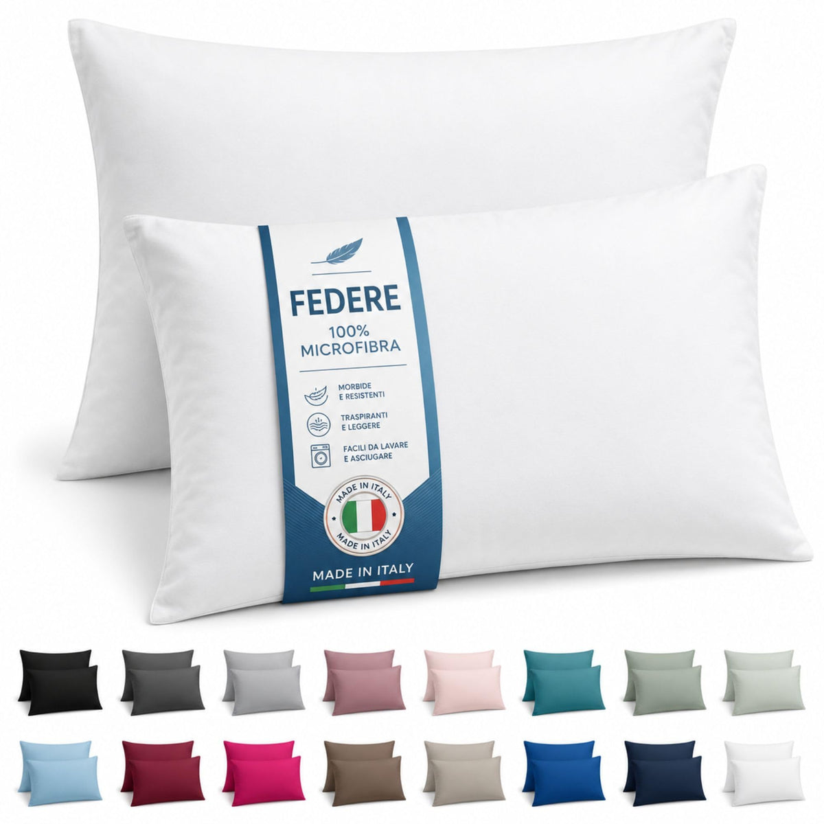 NARCISO Coppia Federe Cuscino Letto 50x80 in Microfibra Embossed