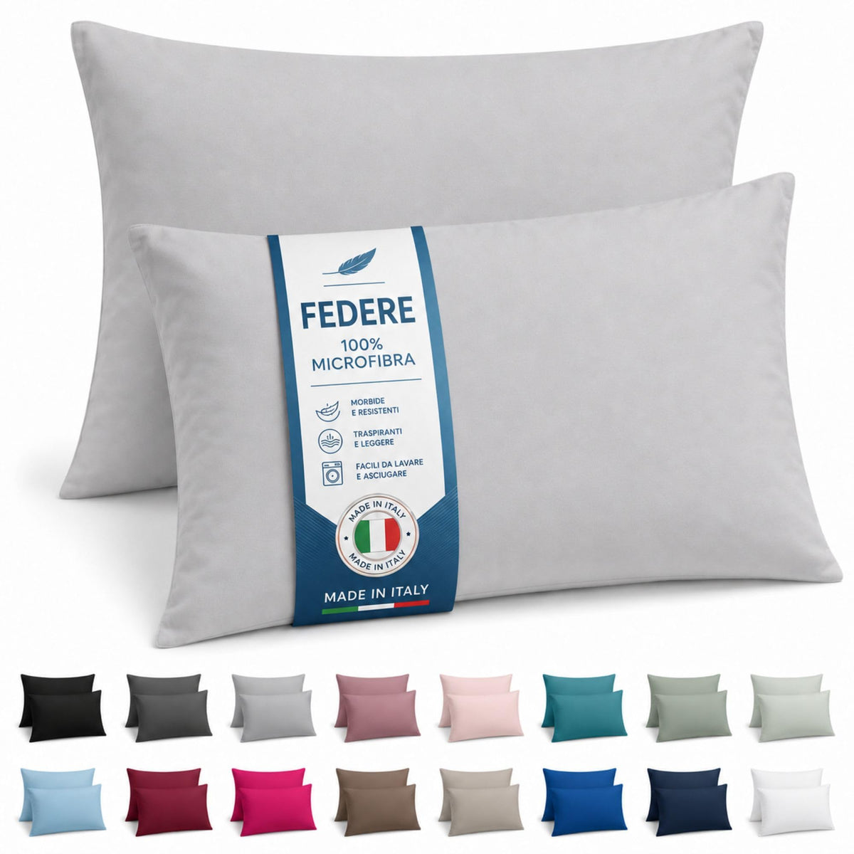 NARCISO Coppia Federe Cuscino Letto 50x80 in Microfibra Embossed
