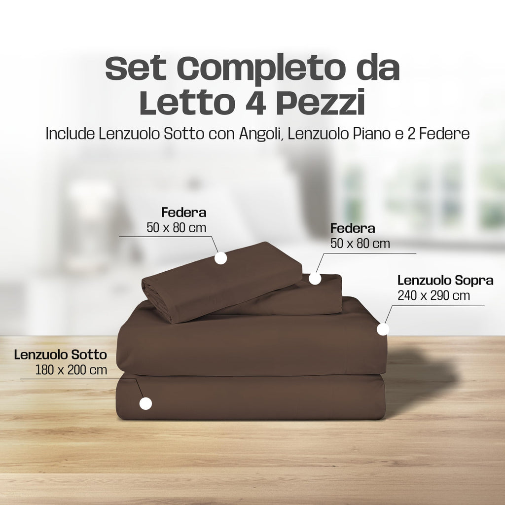 Lenzuola Letto Cotone Made in Italy, Completo Letto - Diversi colori - 3 TAGLIE